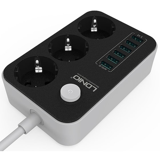 Πολύπριζο Ldnio Se3631 3 θέσεων & 6x Usb 1.6m - Μαύρο image 0