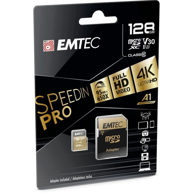 EMTEC Κάρτα Μνήμης Emtec Speedin Pro MicroSDXC UHS-I U3 A1 V30 Cl10 128GB + SD Adapter