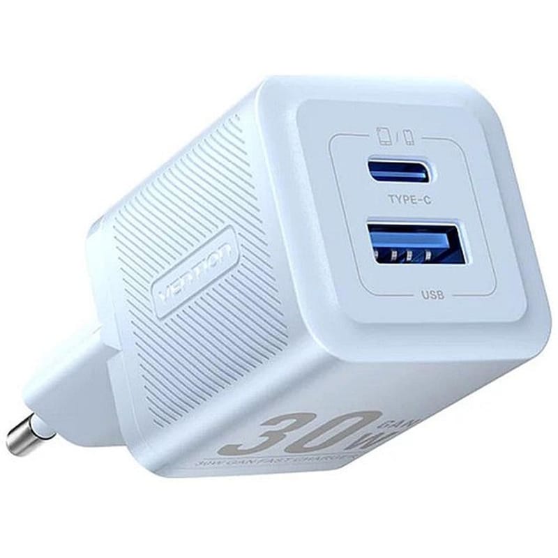Φορτιστής Πρίζας Vention USB-A, USB-C 30 W - Μπλε