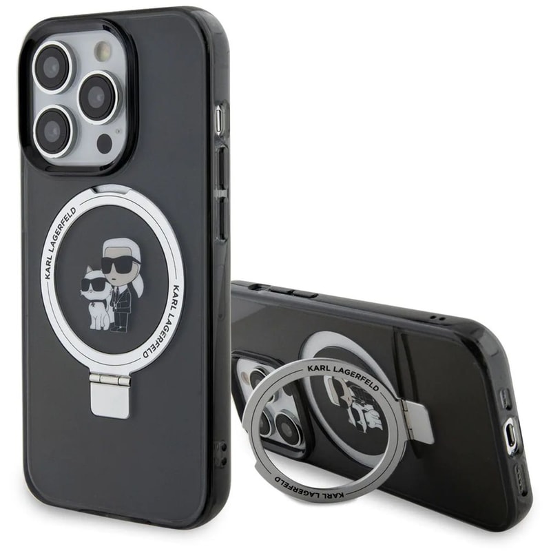 Θήκη Apple iPhone 15 Pro Max - Karl Lagerfeld Magsafe Ringstand Case Karl Choupette’s Head - Black