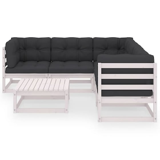 Σετ Σαλόνι Κήπου Vidaxl από Μασίφ Ξύλο Πεύκου με Μαξιλάρια 6 Τμχ - Μαύρο image 2