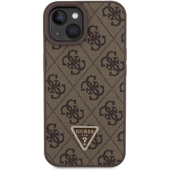 Θήκη Apple iPhone 15 - Guess Triangle Metal Logo Strass Collection Crossbody Case - Καφέ image 4