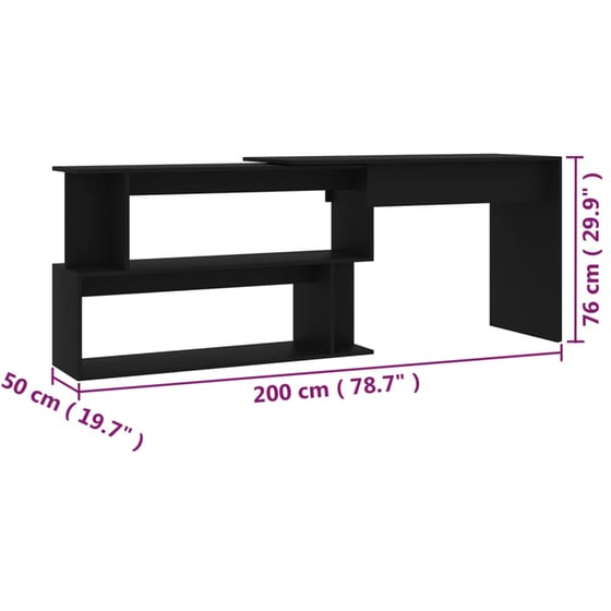 Γραφείο Γωνιακό VidaXL από Μοριοσανίδα 200x50cm - Μαύρο image 6