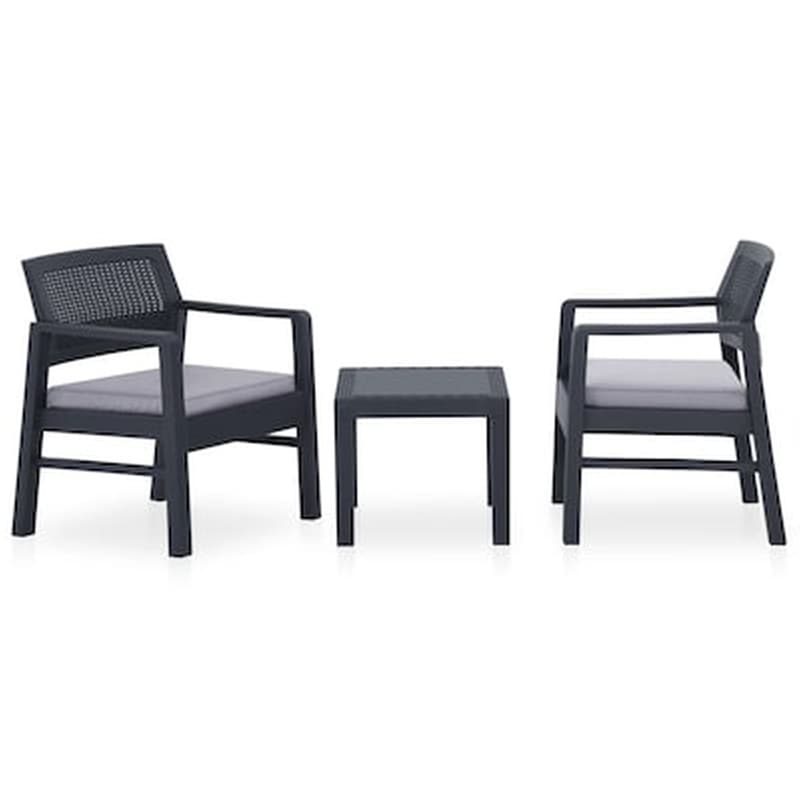 Σετ Σαλόνι Κήπου από Πλαστικό με Μαξιλάρια 3 Τμχ - Γκρι