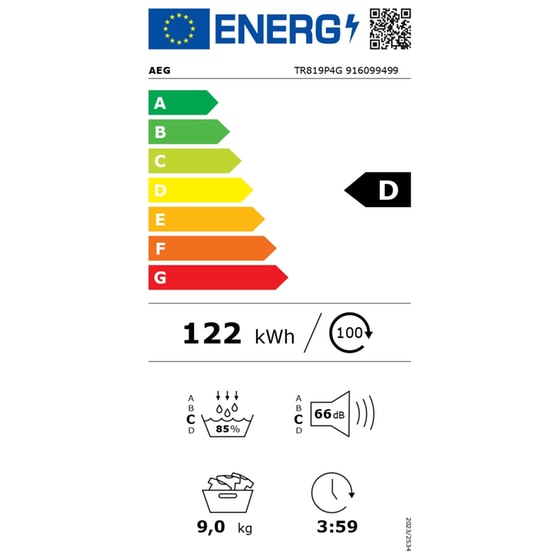 AEG TR819P4G 9 kg με Αντλία Θερμότητας Λευκό Στεγνωτήριο Ρούχων image 3