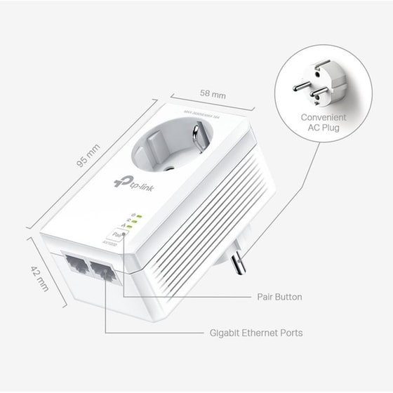 TP-Link PA7027P AV1000 Powerline Starter Kit Ενσύρματη Σύνδεση Passthrough έως 1000Mbps με 2 Θύρες Ethernet image 1