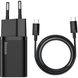 Φορτιστής Πρίζας Baseus Super Si Quick Charger 1C 25W USB-C/ Καλώδιο USB-C 1m - Μαύρο