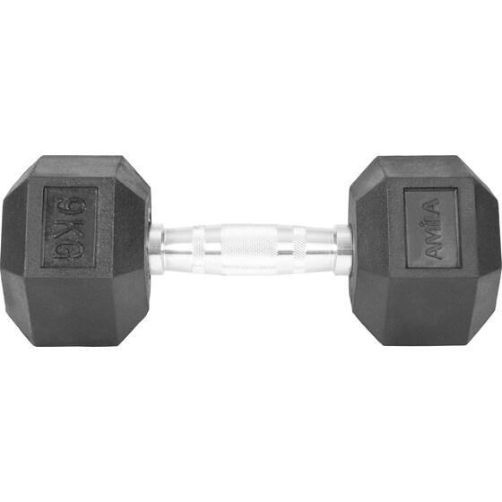 Βαράκι Εξάγωνο 9kg Amila Rubber Cover Class A 84767 από Χυτοσίδηρο - Μαύρο image 1