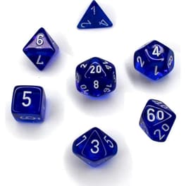 Σετ 7 Διαφανών Πολύεδρων Ζαριών Chessex για Επιτραπέζια Παιχνίδια - Μπλε/Λευκό
