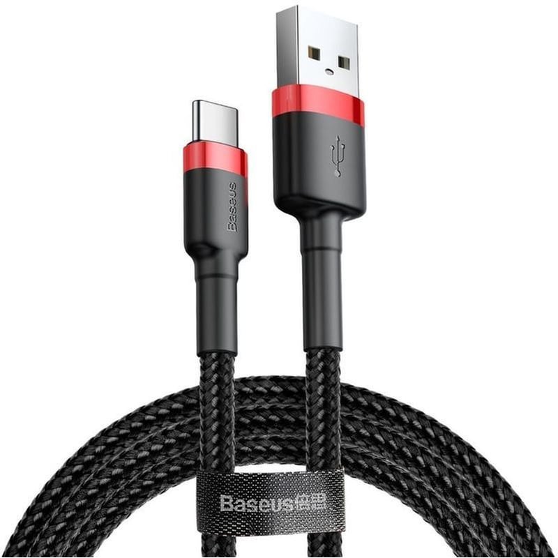 BASEUS Baseus Cafule Cable Durable Nylon Braided Wire USB USB-C 3A 1m - Μαύρο/Κόκκινο