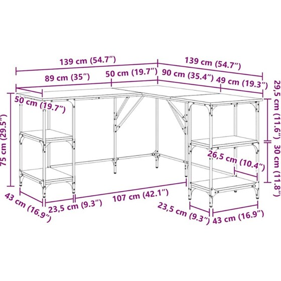 Γραφείο VidaXL από Επεξεργασμένο Ξύλο 139x139x75 cm - Παλιό Ξύλο image 10