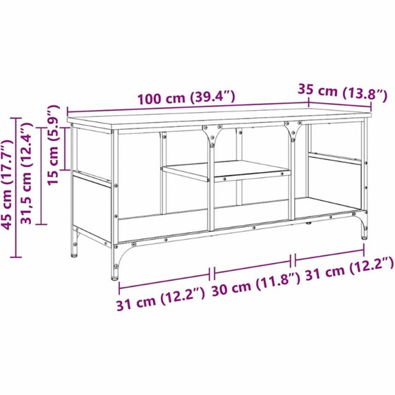 Έπιπλο Τηλεόρασης VidaXL 100 x 35 x 45 cm - Παλαιωμένο Ξύλο image 10