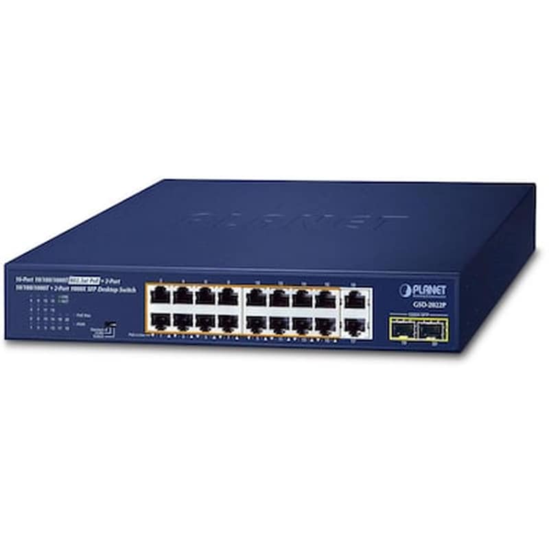 Planet Network Switch Managed L2 Gigabit Ethernet (1000 Mbps) με 16 Θύρες GE 802.3at, 2 Θύρες GE και 2 Θύρες 1000X SFP