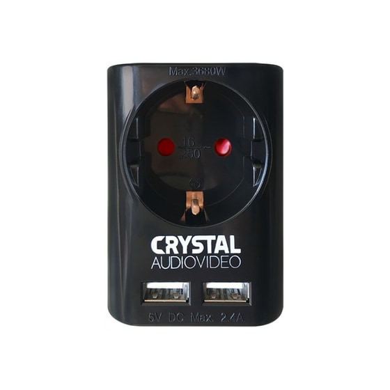 Μονόπριζο Crystal Audio & 2x Usb 2.1A - Μαύρο image 0