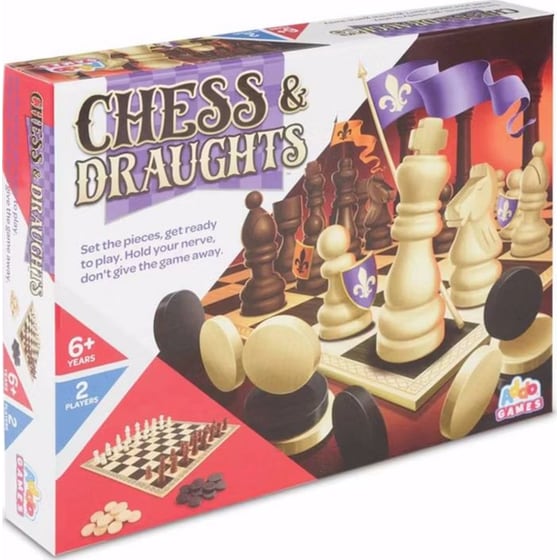 Chess & Draughts Σκάκι & Ντάμα Ξύλινο με Πούλια & Πιόνια 34x34cm (Addo) image 2