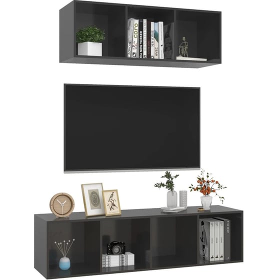 Έπιπλο Τηλεόρασης VidaXL Μοριοσανίδα 2 Τμχ 37x37x142.5cm - Γκρι image 2
