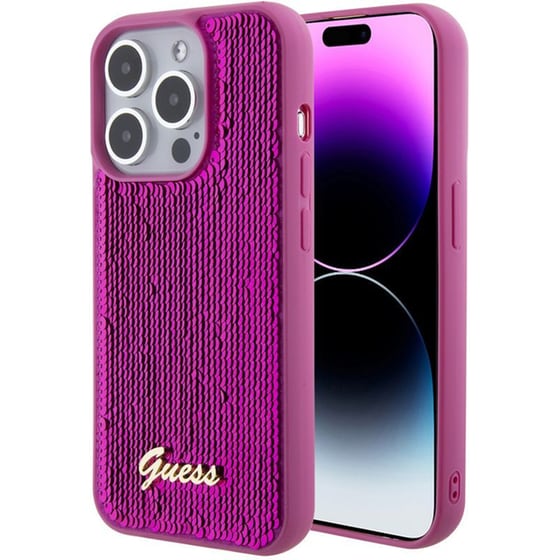 Θήκη Apple iPhone 15 Pro - Guess Script Metal Back Cover - Φούξια image 0