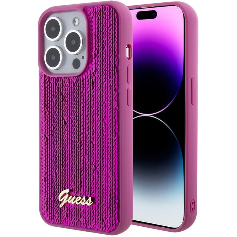 GUESS Θήκη Apple iPhone 15 Pro - Guess Script Metal Back Cover - Φούξια