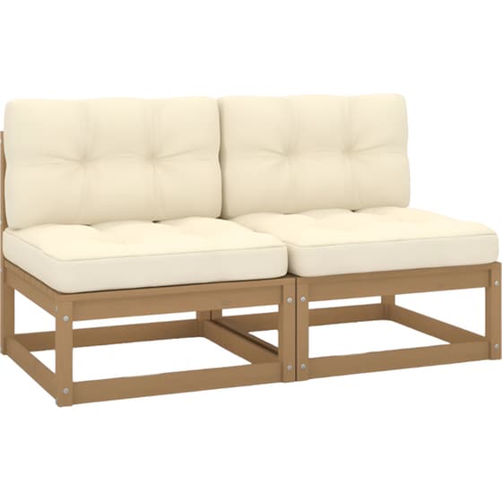 Καναπέδες Κήπου VidaXL 2τμχ με Μαξιλάρια από Μασίφ Ξύλο Πεύκου 70x70x67cm - Καφέ/Κρεμ image 0