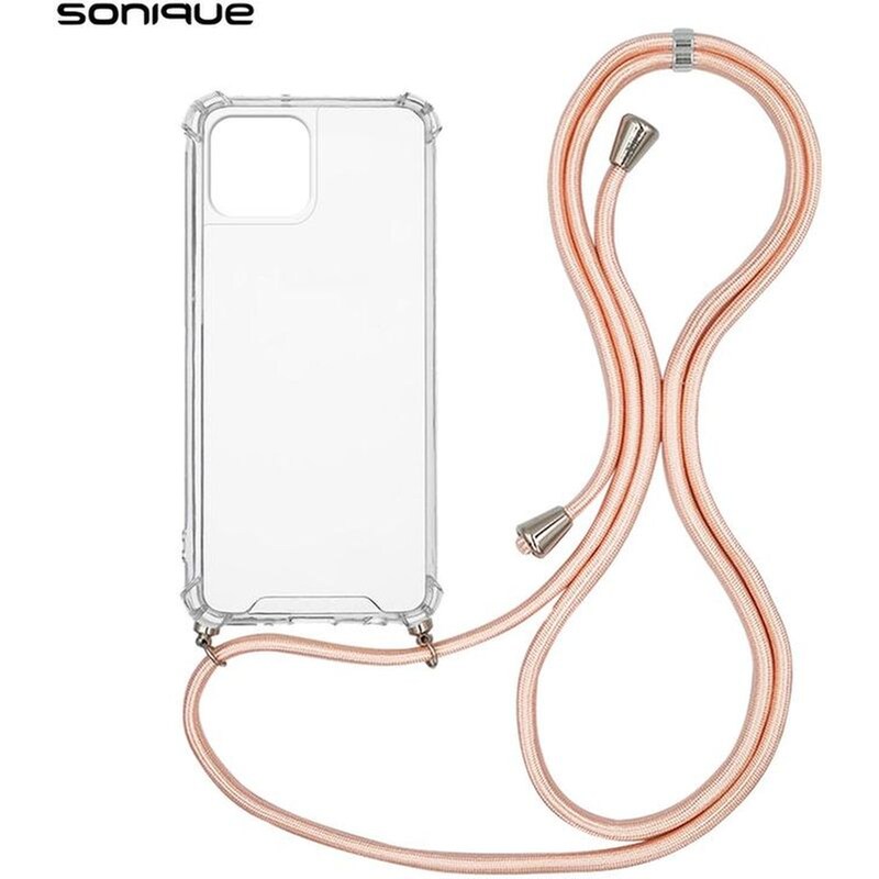 Θήκη Apple iPhone 15 - Sonique Armor Clear Με Κορδόνι - Ροζ
