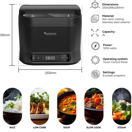 Πολυμάγειρας TURBOTRONIC TT-DMC20 1200 W 4 L Μαύρο image 4