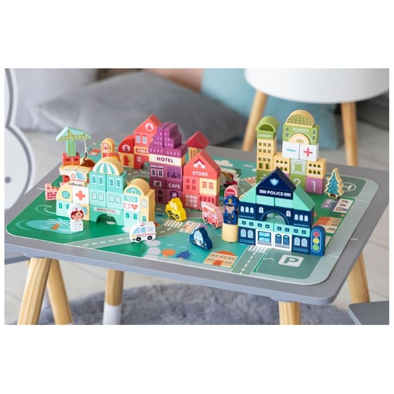 Εκπαιδευτικό Παιχνίδι Δραστηριοτήτων Χαλάκι με Σχέδιο Πόλης και 121 Ξύλινα Τουβλάκια "Wooden City Set" image 4