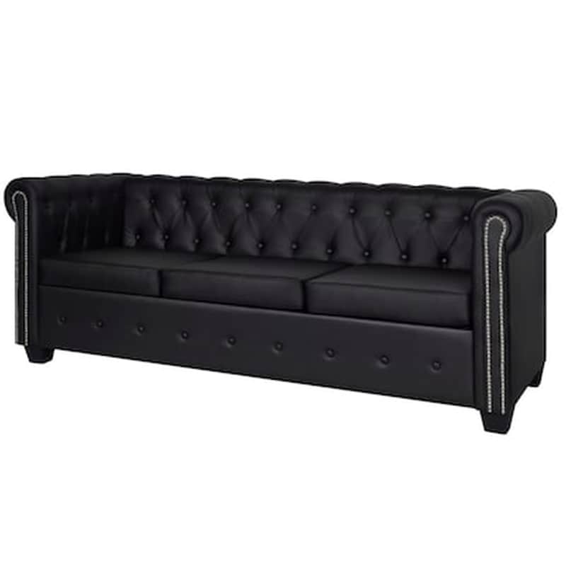 VIDAXL Τριθέσιος Καναπές VidaXL Chesterfield 200.5x76cm - Μαύρο