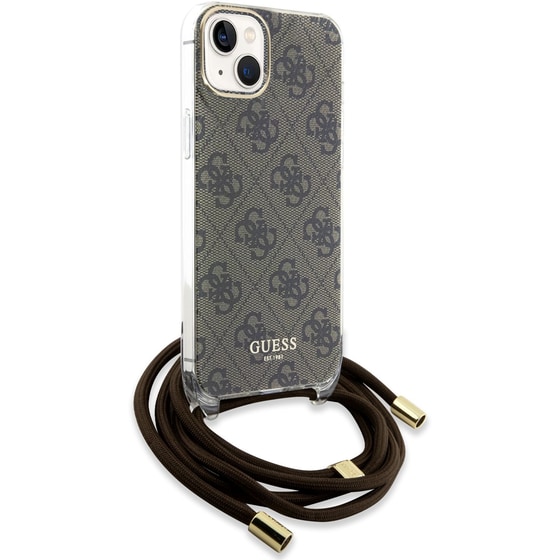 Θήκη Apple iPhone 15 - Guess 4g Logo Collection Crossbody Hard Case με Script Metal Logo - Καφέ image 3