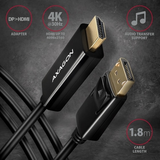 Καλώδιο HDMI Axagon DisplayPort male σε  HDMI male 1.8m - Μαύρο image 3