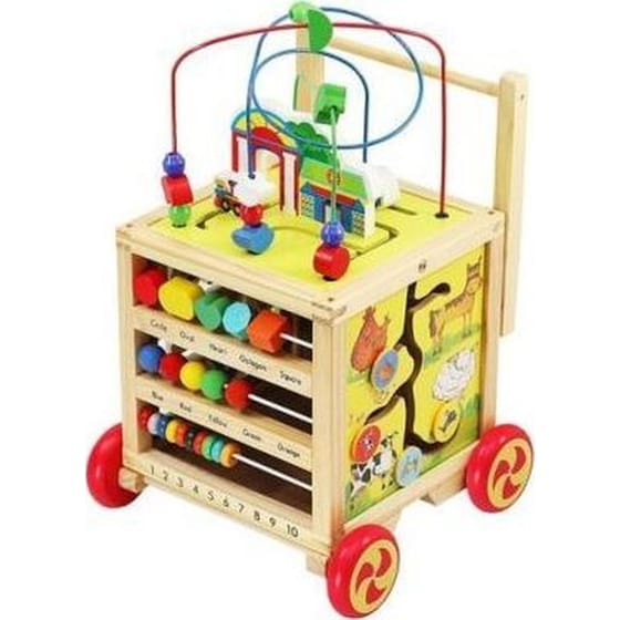 Εκπαιδευτική Περπατούρα Aria Trade Κύβος Δραστηριοτήτων Με Παζλ, Ρολόι & Άβακα Ξύλινη Για Μωρά 12+ Μηνών - 33x34x45.5-48 cm, Κιτρινό image 0