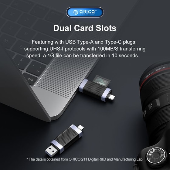Orico Card Reader Cd2d-ac3 Για Sd Και Micro Sd, Usb-c Και Usb 3.0, Μαύρο image 1