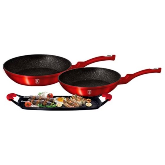 Σετ Τηγάνια Και Πλάκα Γκριλ Grill BERLINGER HAUS BH-1668 3 τμχ Κόκκινο image 0