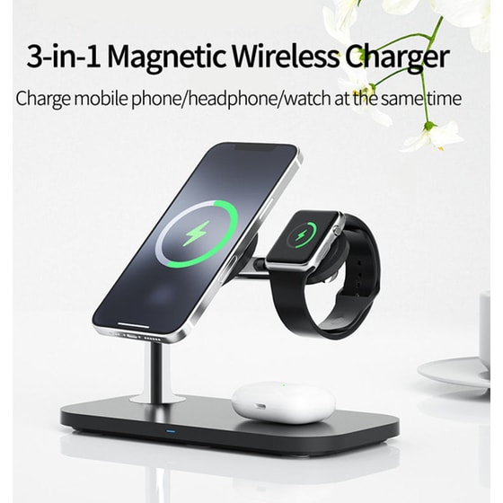 Ασύρματος Φορτιστής Oem Ojd-85 3in1 Magnetic Qi Pad 3A 15W - Black image 2