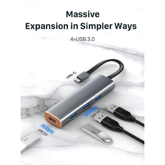 Cabletime Usb-c Hub Ct-hubp4, 4x Usb Θύρες, 5gbps, Γκρι image 1