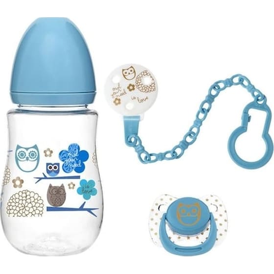 Kiokids Σετ Μπιμπερό 250ml Πιπίλα Και Κλιπ Blue 6m+ image 0