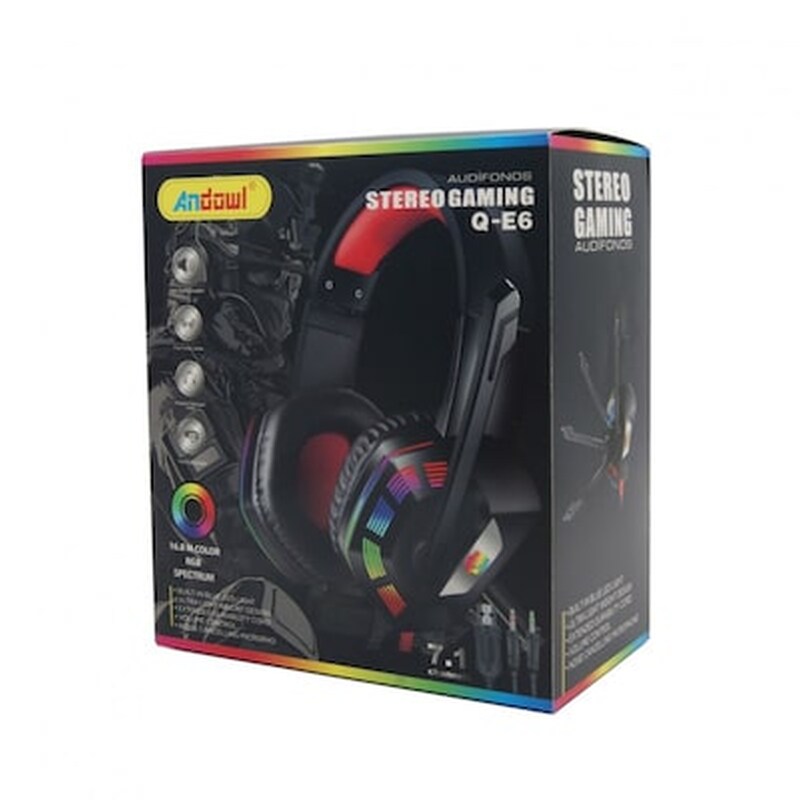 ANDOWL Andowl Q-E6 Gaming Ενσύρματα Ακουστικά 3.5mm/USB με RGB Φωτισμό Μαύρα