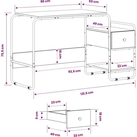 Γραφείο VidaXL με Αποθηκευτικό Χώρο 131,5x50x75,5 cm - Sonoma Δρυς image 9