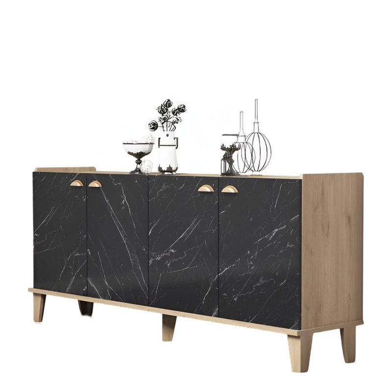 24MALL Μπουφές 24Mall Famiglia Oak Marble από Μοριοσανίδα 180x41x77.8 cm - Μαύρος/Καφέ