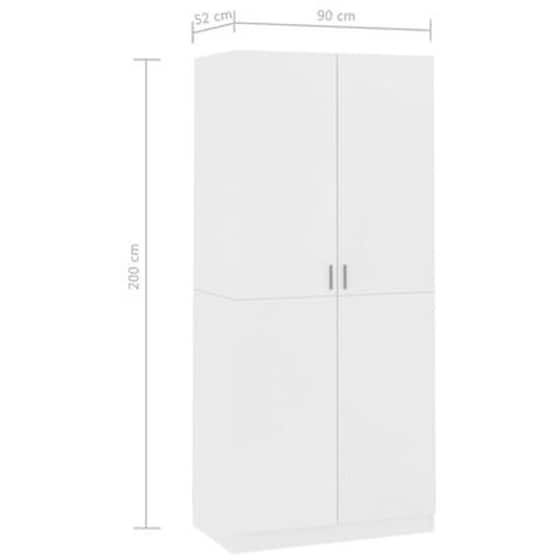 Δίφυλλη Ντουλάπα Vidaxl Από Μοριοσανίδα 90x52x200cm - Λευκό image 5