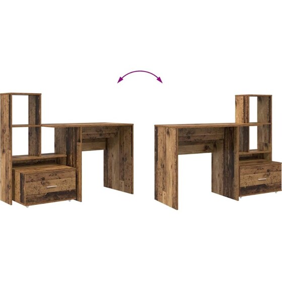 Γραφείο VidaXL από Επεξεργασμένο Ξύλο 131,5x50x106,5 cm - Παλιό Ξύλο image 7