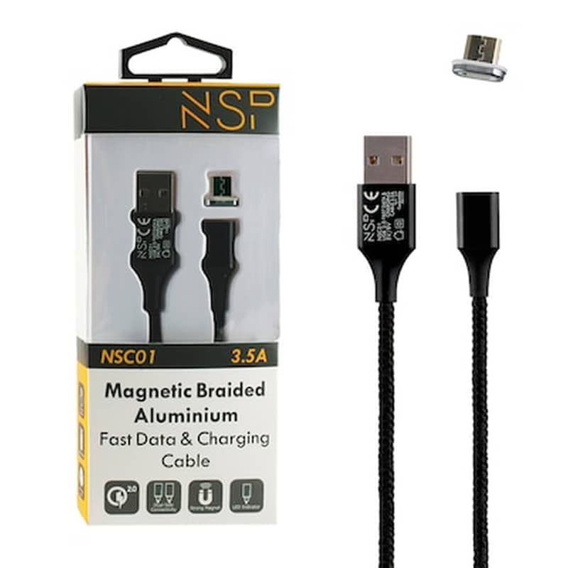 NSP Καλώδιο δεδομένων Nsp Magnetic Braided Nsc01 Micro-Usb 3.5A 1m - Black