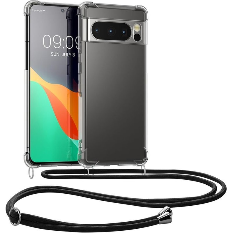 KWMOBILE Θήκη Google Pixel 8 Pro - KWmobile Crystal TPU Necklace Σιλικόνης με Λουράκι Λαιμού - Transparent/Black