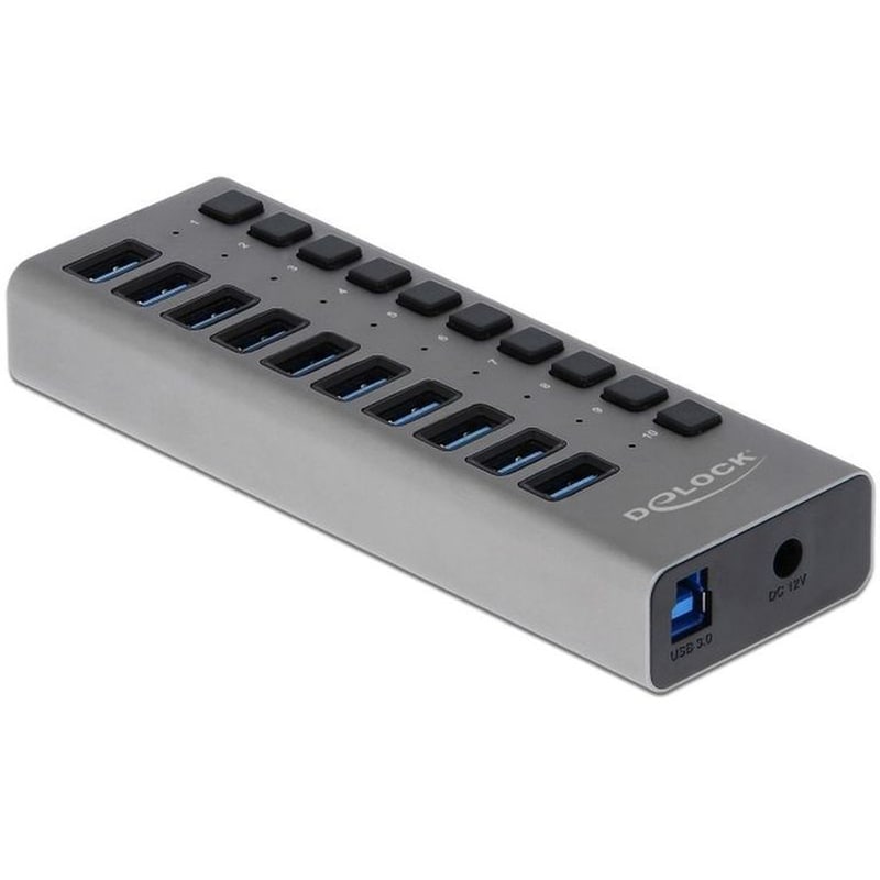 DELOCK Delock Hub 10x Usb Με Διακόπτες 63670, Usb 3.0, 5gbps, Led, Γκρι