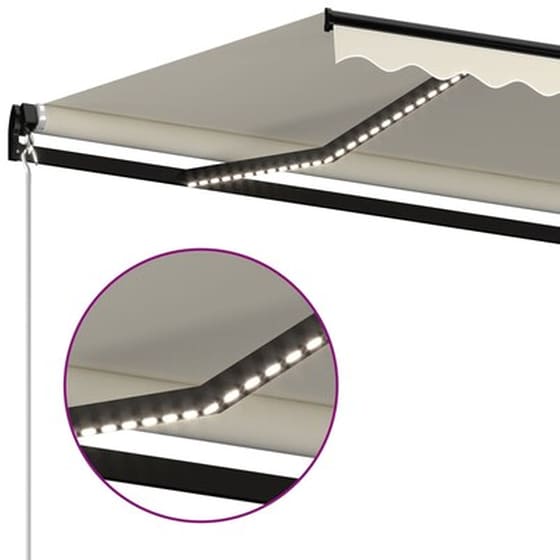 Τέντα Vidaxl Συρόμενη Χειροκίνητη με LED 350x250cm - Κρεμ image 5