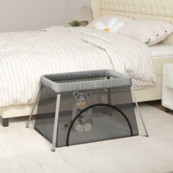 Παρκοκρέβατο VidaXL με Στρώμα Γκρι image 8