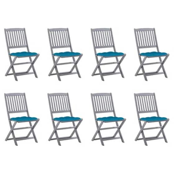 Vidaxl Καρέκλες Εξ. Χώρου Πτυσσόμενες 8 Τεμ. Ξύλο Ακακίας Με Μαξιλάρια image 1