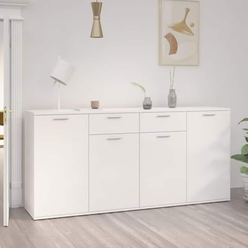 VIDAXL Vidaxl Μπουφές Γυαλιστερό Λευκό 160 X 36 X 75 Εκ. Από Μοριοσανίδα