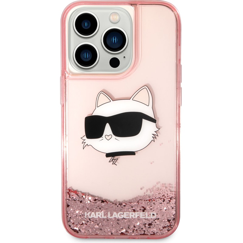 KARL LAGERFELD Θήκη Karl Lagerfeld iPhone 14 Pro Max - Karl Lagerfeld Choupettes Head Nft Liquid Glitter Case - Ροζ