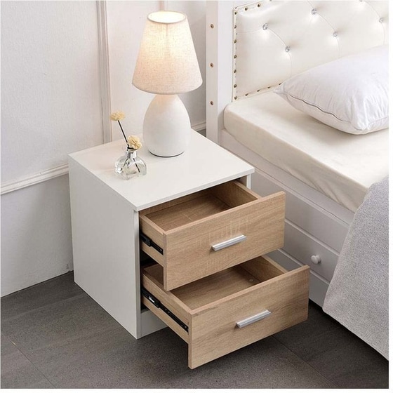 Κομοδίνο με 2 Συρτάρια Bakaji από Mdf 8055205796564 40x38x44.5 cm - Λευκό/Καφέ image 2