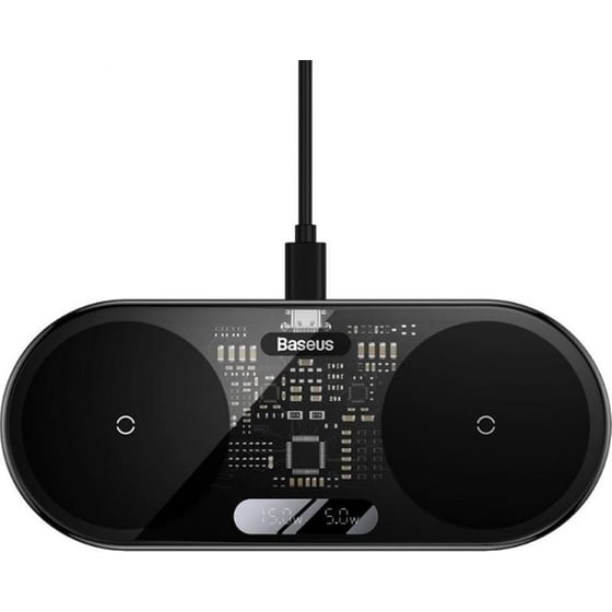 Ασύρματος Φορτιστής Baseus Dual Qi  Digital Led Display 20W - Μαύρο (WXSX010101) image 0